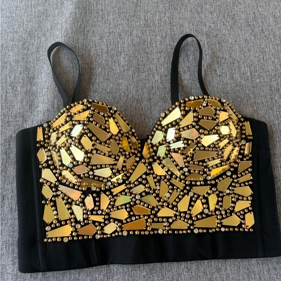 Corset Pearls Rhinestone Sequin Bustier Tops Party Push up Bra, Small - Picture 2 of 8